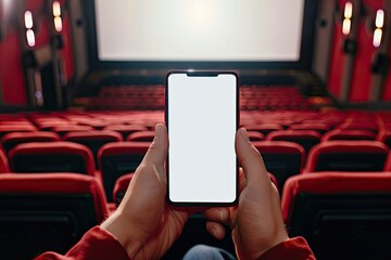 High Resolution of Hands Holding Mobile Phone of Movies Theatre Media Entertainment
