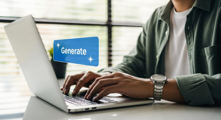 generate content with laptop for business productivity and digital marketing strategy online generat