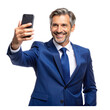 © Md - Mature Executive in Blue Suit Taking Selfie with Smartphone, Transparent Cutout'