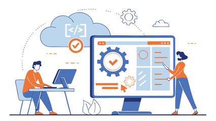 Software development and system configuration – vector illustration of programming and IT setup