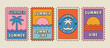 © Ishika - Summer vibe stamp collection: tropical palm tree, sun, and ocean waves retro design