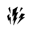 © kodidesign - Set of bold lightning bolt symbols in hand drawn black doodle style. Electric energy icons on transparent SVG background for comics, storm visuals, alerts, superhero themes, or edgy designs.