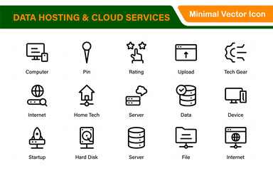 Wall Mural - Data hosting and cloud services icons. Linear style icon bundle.Outline icon collection.