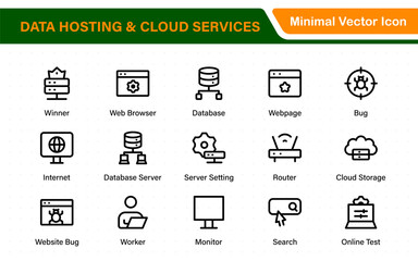 Wall Mural - Data hosting and cloud services icons. Linear style icon bundle.Outline icon collection.