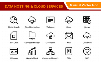 Wall Mural - Data hosting and cloud services icons. Linear style icon bundle.Outline icon collection.
