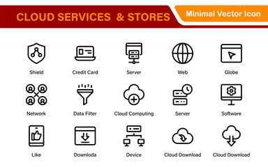 Wall Mural - Cloud services and web hosting icons Set. Linear style icon bundle.Outline icon collection.