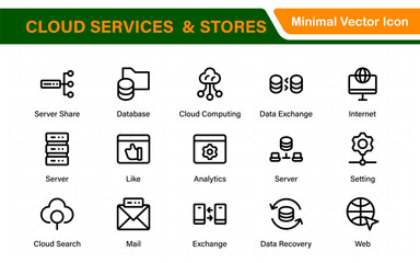 Wall Mural - Cloud services and web hosting icons Set. Linear style icon bundle.Outline icon collection.