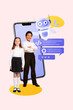 © deagreez - Composite sketch design photo collage of classmates young boy girl stand smartphone bot intellect pupil lesson e-learning school webinar