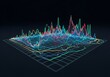 © Naru - Dynamic Data Visualization - Abstract 3D of colorful data lines forming a complex landscape on a grid, ideal for technology, finance, or science concepts