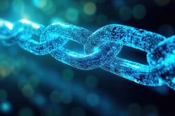 Wall Mural - digital representation of a chain with glowing links symbolizing connectivity and security in the cy
