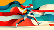 © Adamandgirls - Dynamic illustration of a runner in vibrant colors and abstract shapes.