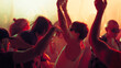 © master1305 - Crowd of people dancing energetically at a music concert with vibrant lighting. Concept of music, concert, party.