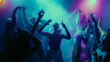 © master1305 - A vibrant party scene with diverse people dancing under colorful lights. Concept of nightlife party, youth, summer, festivity, celebration