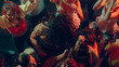 © master1305 - Top view of a lively party with people dancing energetically under colored lights. Concept of nightlife party, youth, summer, festivity, celebration