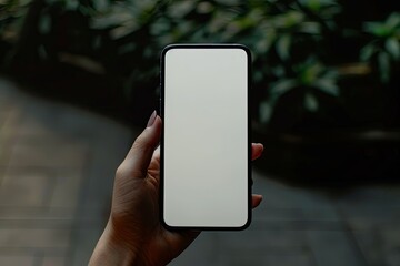 High Quality Visual of Hand Holding White Mobile Phone Mockup