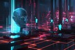 © timitinej - AI hologram monitors cyber threats in a dark digital landscape
