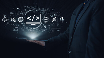 modern web development concept featuring coding symbols, web development process, web development in