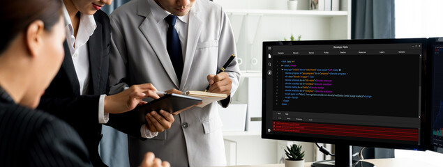 Software development programming on computer screen for brisk application and program coding