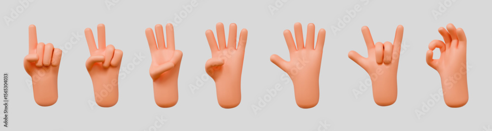 3D hands. Finger up. Number or character arm count. 1, 2, 3, 4, 5 index ...