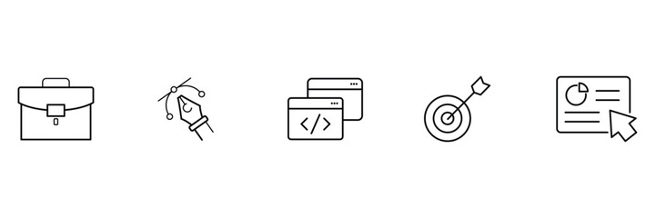 Business success creative target portfolio graphic pen coding dashboard web arrow icon vector illustration for digital strategy team concept.
