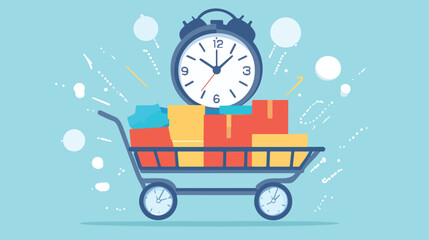 Wall Mural - modern design of boxes over cart and clock vector illustration