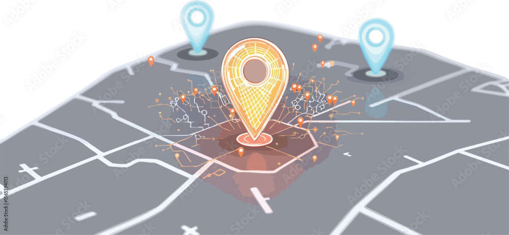 Digital map with pinpoint location showing navigation and geographic ...