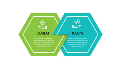 Wall Mural - 2 step design infographic template. Vector diagram information with paper style and icons suitable for workflow, business information and web presentation.