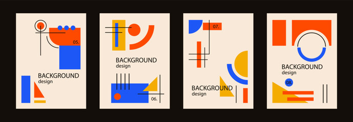 Wall Mural - set of colorful background poster with geometric shape and line set. abstract pattern, design line a