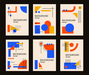 Wall Mural - Set of retro bauhaus background poster with geometric shape and line set. abstract pattern, design line art, trendy style. illustration with circle, square, triangle. design for cards, invitation
