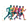 © Shazia - Abstract Running Team Vector – Colorful Group of Runners in Dynamic Motion with Geometric Shapes. polygon art on a transparent background