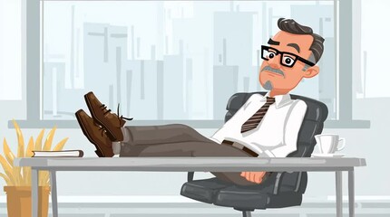 Wall Mural - Businessman has his feet on the desk relaxing in the corporate office