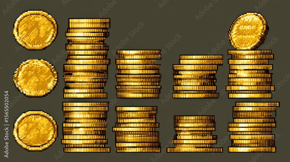 Gold coin animation frames for 16 bit retro video game. Pixel art ...