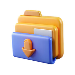 Wall Mural - a 3d rendering of a blue and yellow folder with a download arrow isolated on transparent background