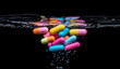 © pavlofox - Multicolored pills dissolve in water creating a vibrant spectacle
