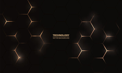 Wall Mural - hexagon technology black and gold colored honeycomb abstract background. vector illustration