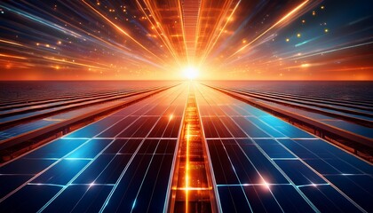 Wall Mural - dynamic burst of glowing solar energy transferring through futuristic panels in a vibrant abstract e