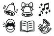 © VectorGomes - 6 black and white bell and music icons. Cartoon vector for Christmas themes.