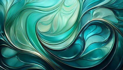 Wall Mural - abstract glass pattern with teal and green tones creates swirling design