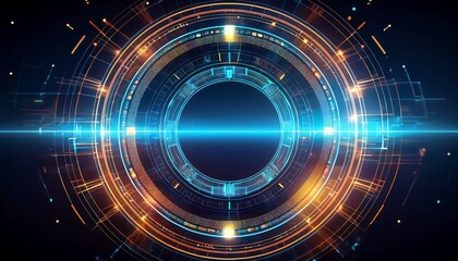 Wall Mural - abstract circular tech interface with glowing lines and data visualization