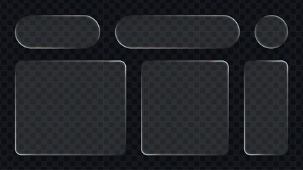Liquid glass vector set of geometric shapes with transparent background for user interface elements and digital design.
