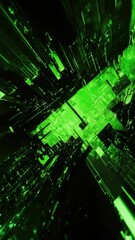 Wall Mural - A green and black  of a cityscape. The buildings are made of glass and are lit up
