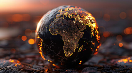 Wall Mural - stunning visualization of africa illuminated with glowing lines, representing connectivity and growt