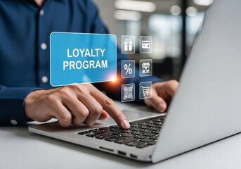 loyalty program concept, customer engagement. businessman using laptop computer with loyalty program