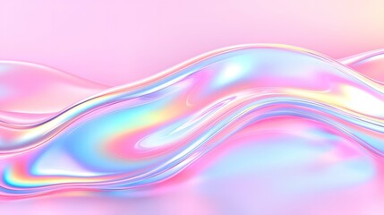 Wall Mural - Abstract iridescent wave pattern with pastel pink background.