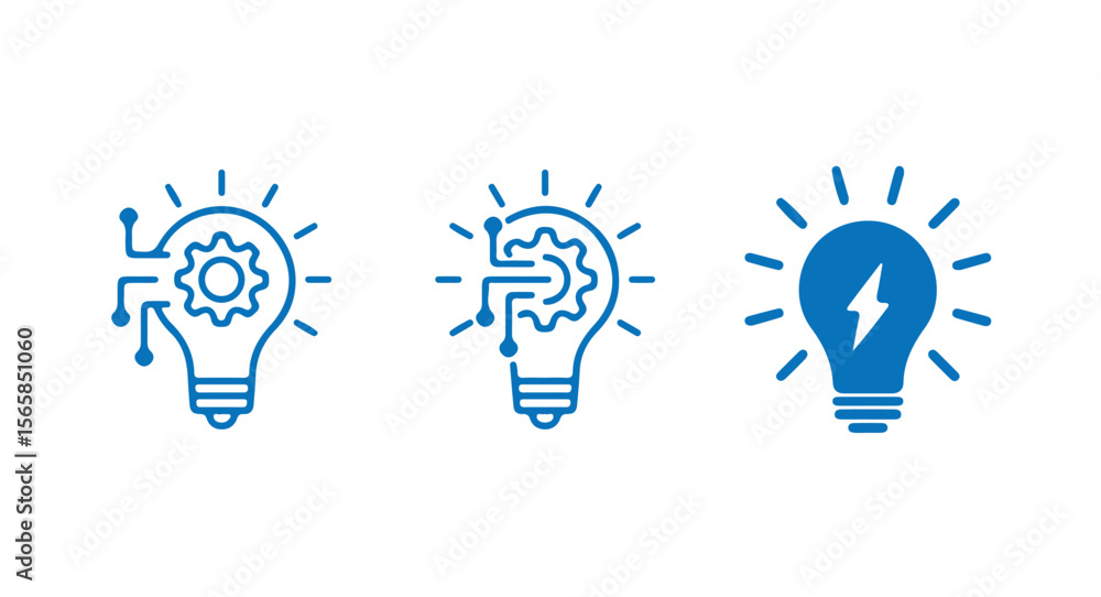 Idea icon set. Creative, solution, Innovation and strategy icons. Idea lamp bulb symbol icon sign in flat style. vector illustration eps 10.