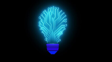 Wall Mural - circuit animation by green neon Bulb circuit animation by neon black background 4k