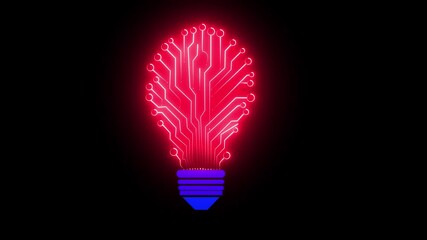 Wall Mural - circuit animation by green neon Bulb circuit animation by neon black background 4k