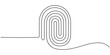 © LINE SIMPLE DRAWING - fingerprint continuous one line drawing, Linear drawing of a fingerprint. Continuous line drawing of biometric scan symbol on white background, Linear drawing of a fingerprint. Continuous line drawing