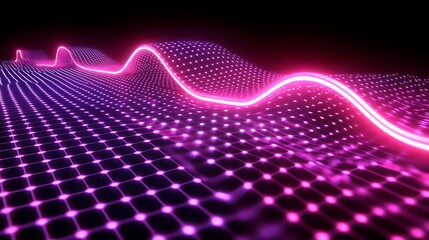 Wall Mural - A neon wave crossing a glowing digital grid bright light forming a rhythmic pulse across the surface