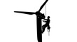 © Paul Studio - Silhouette of a worker climbing a wind turbine for maintenance, secured by ropes.